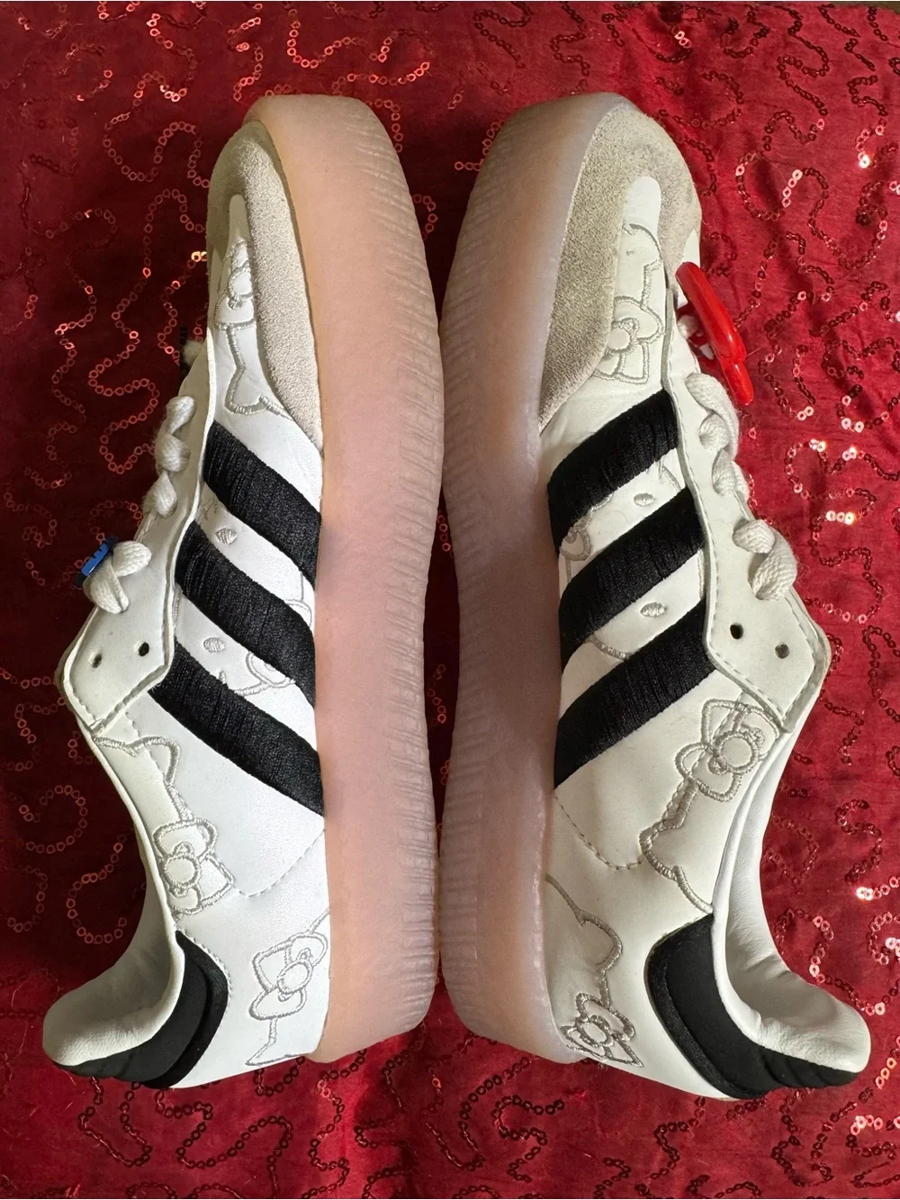 EUC ADIDAS SAMBAE X HELLO KITTY collab platform shoes. All 3 charms included.